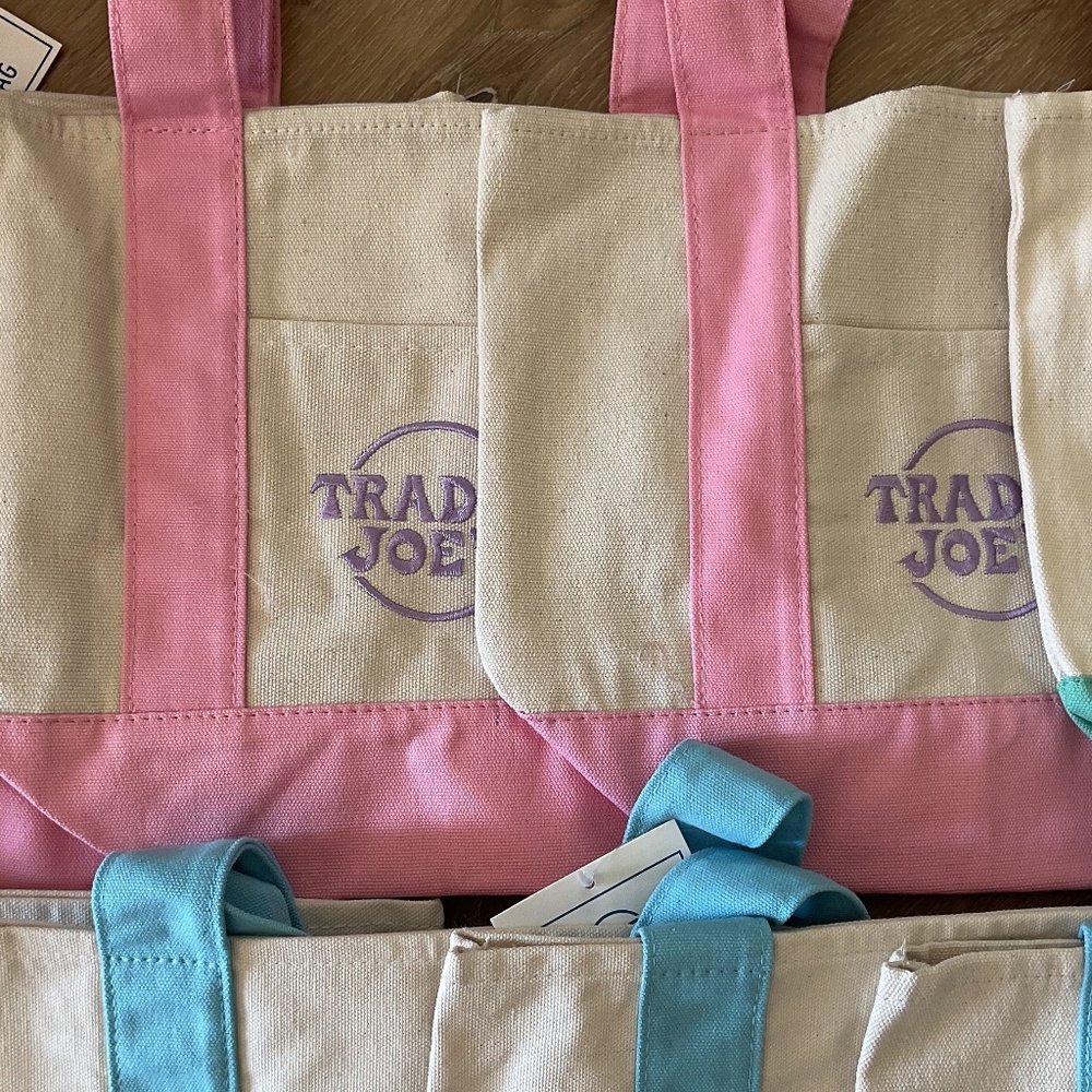 NWT Trader Joes Mini Pastel Canvas Tote Bags 3 Spring Colors Lot Of 11 Pc - Picture 8 of 11